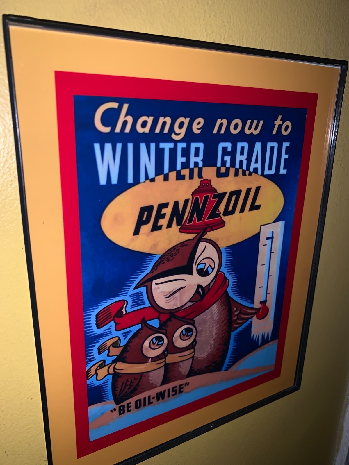 Pennzoil Owls Oil Gas Service Station Garage Mechanic Advertising Sign