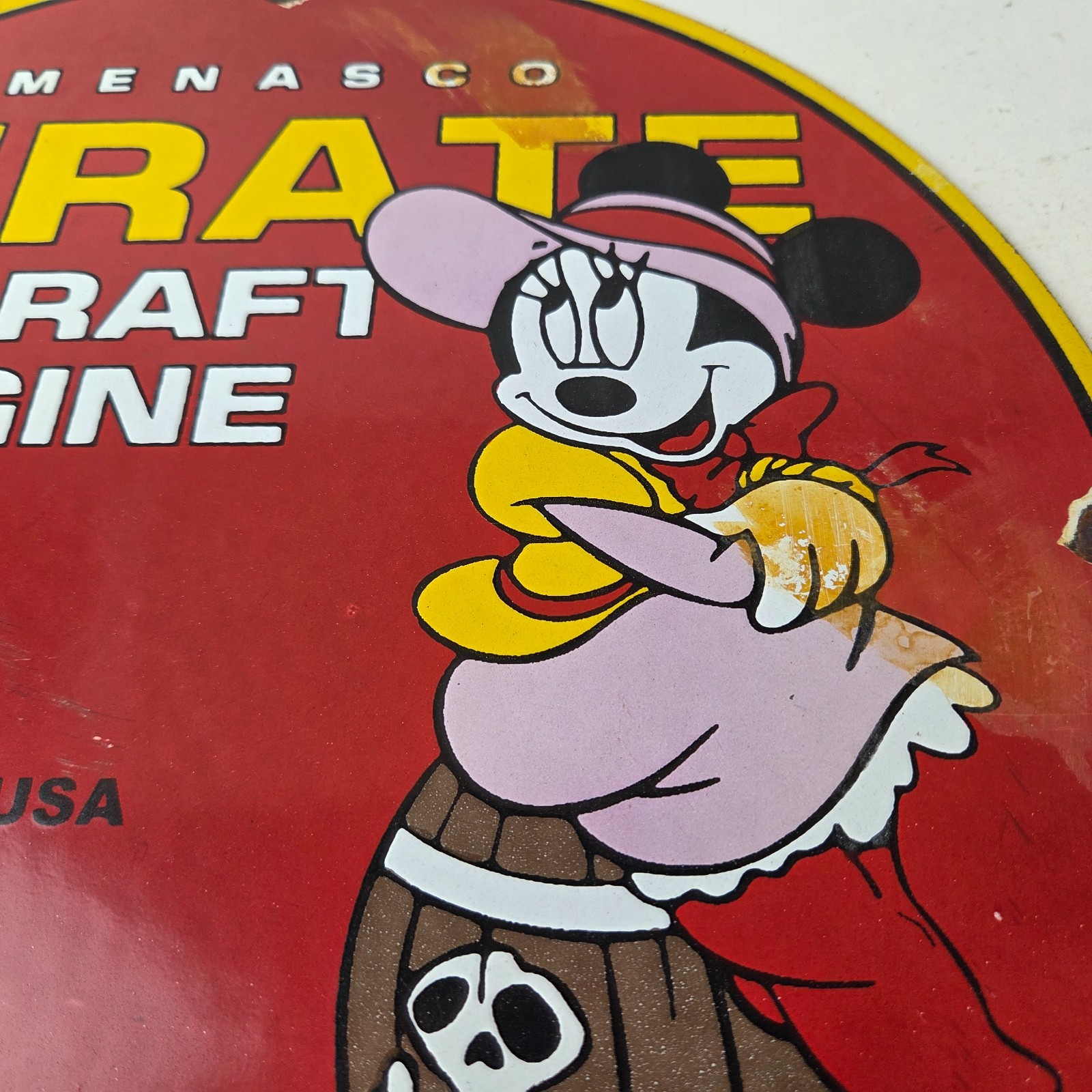 Vintage Menasco Aircraft Engine Sign – Minnie Mouse Airplane Porcelain Gas Sign