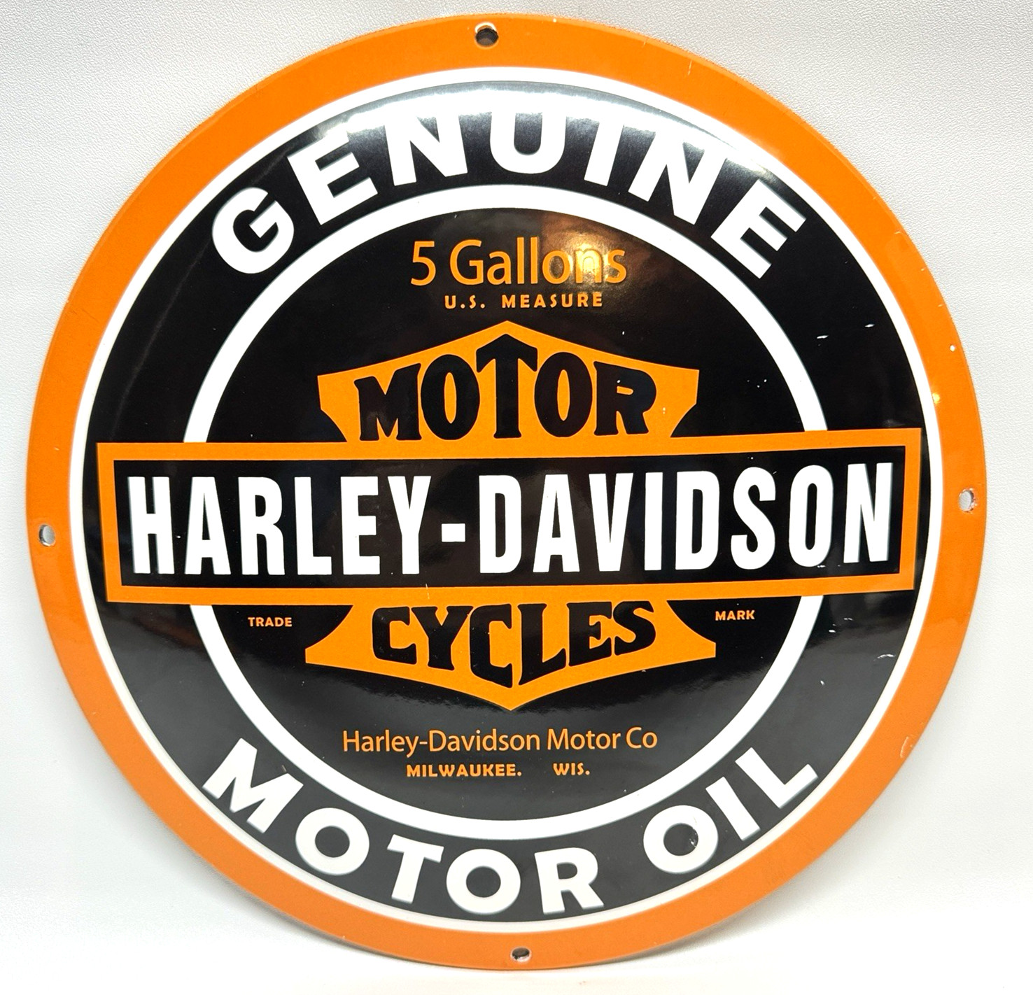 Harley Davidson – Vintage Porcelain Sign – Sales Service Motorcycle – Convex