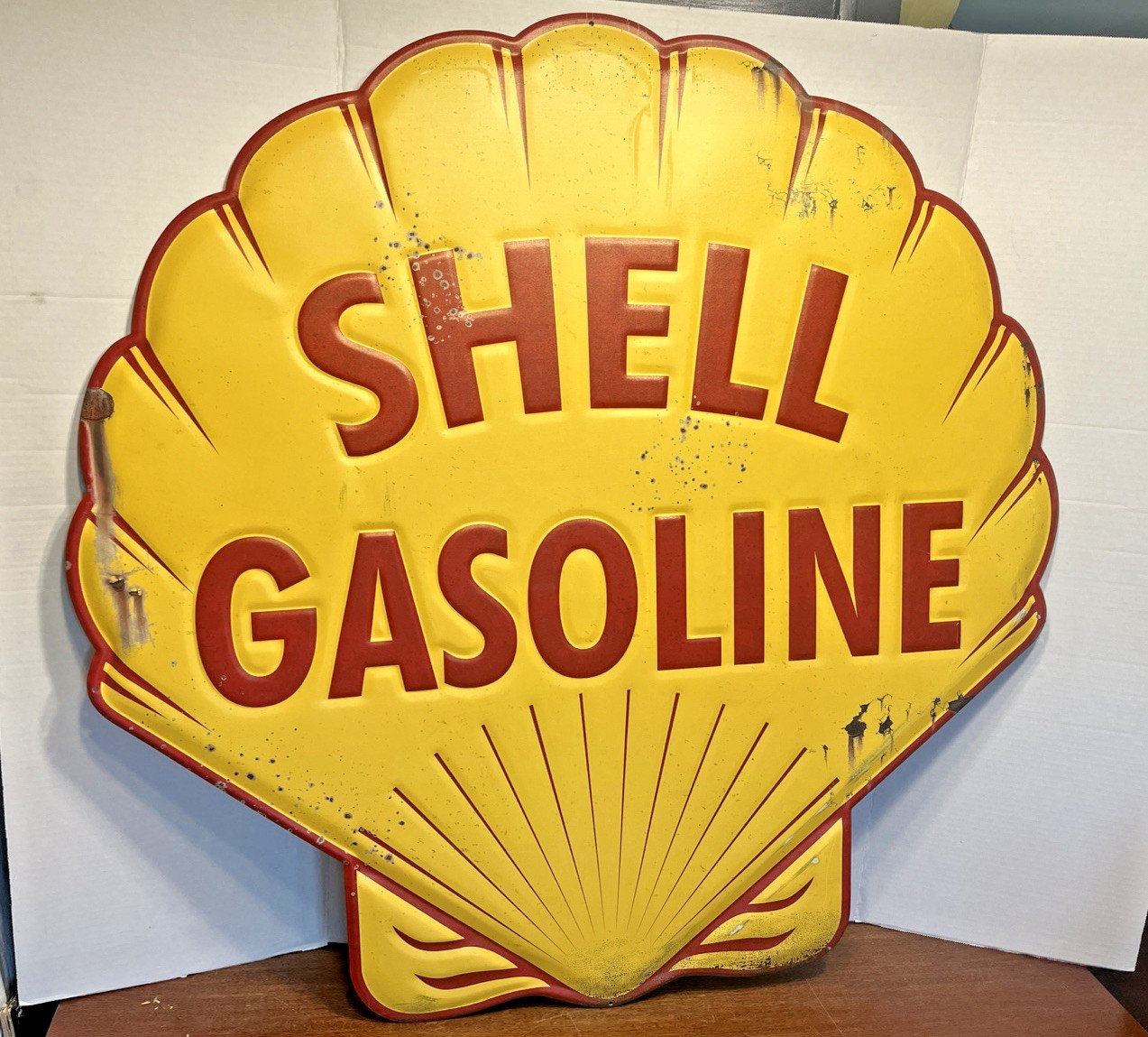 Shell Gasoline Metal Sign Mancave Gas Petrol Red & YellowVintage Repop 35”
