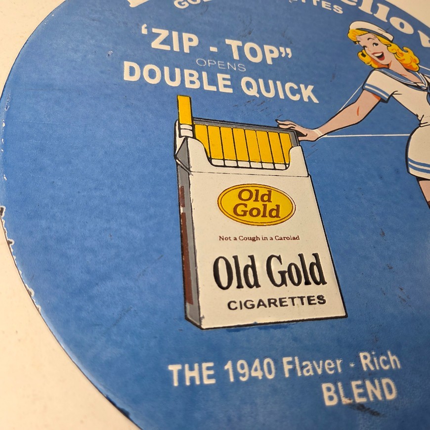 Vintage Old Gold Cigarette Sign – Porcelain Tobacco Gas Pump Plate Sign