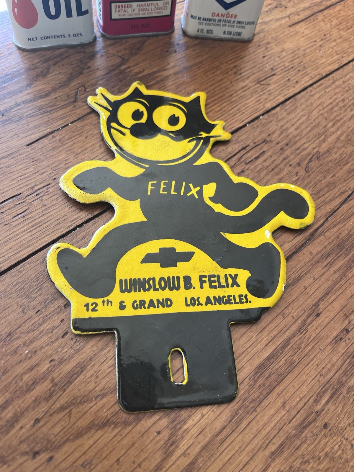 NICE FELIX CHEVROLET PORCELAIN SIGN 8” X 6” WINSLOW B LA COOL DECOR PIECE