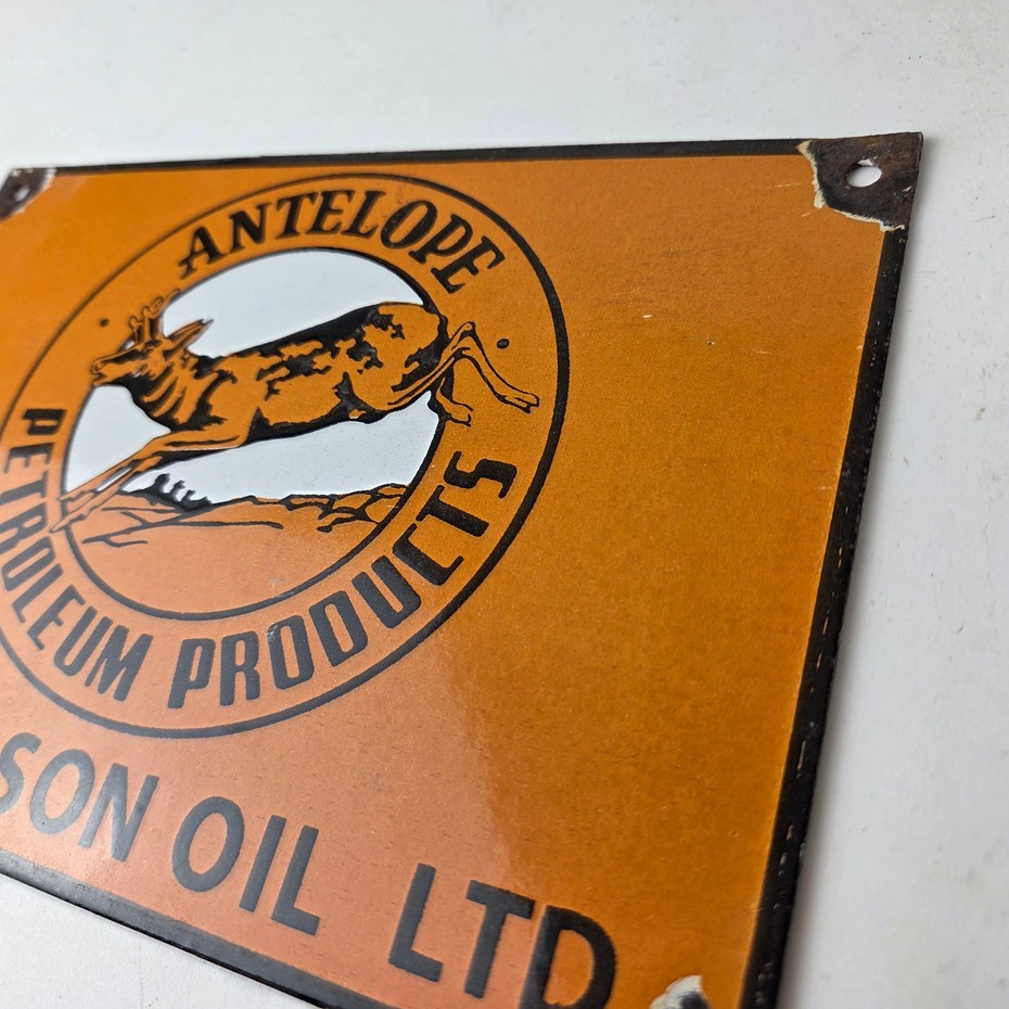 Vintage Antelope Petroleum Sign – Motor Oil Gas Pump Porcelain Advertising Sign