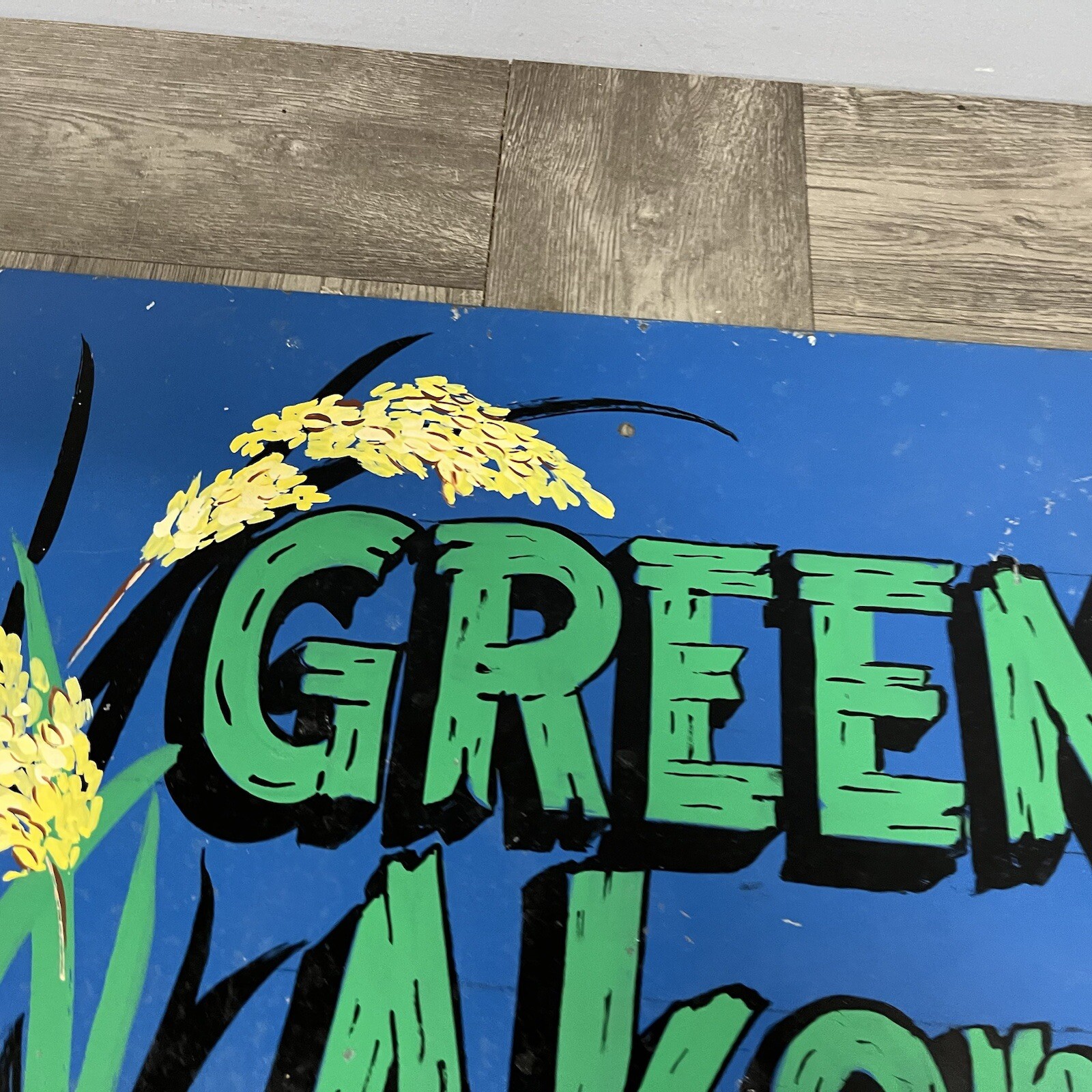 Vintage Green Akers (acres) Sign Hand Painted Folk Art Garden Greenhouse 16″x12″