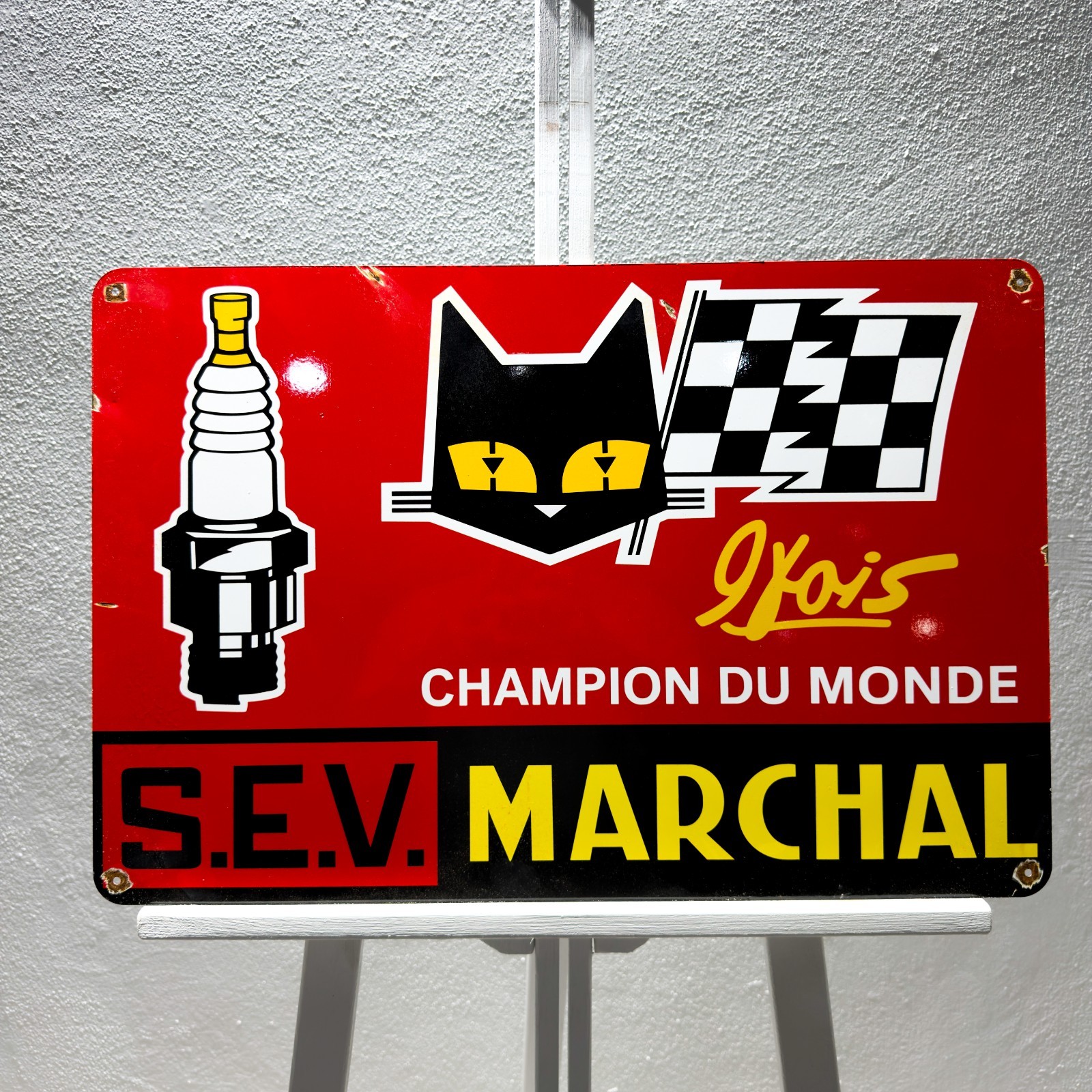 Vintage Rusty S.E.V. Marchal Champion du MondeMetal Sign–60×40 cm (23.6” × 15.7)