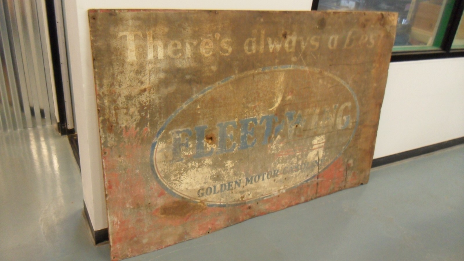 Vintage Fleet Wing Golden Motor Gasoline 47″x72″ Collectible Patina