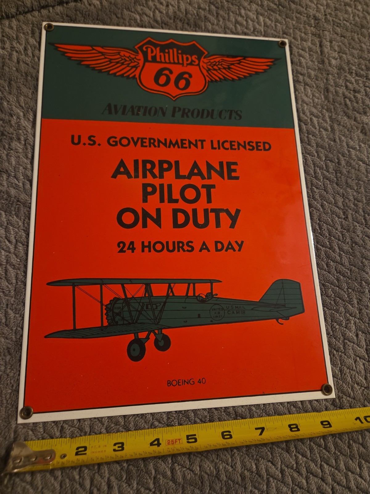 PHILLIPS 66 AVIATION PILOT ON DUTY PORCELAIN AIRPLANE SIGN VINTAGE STYLE