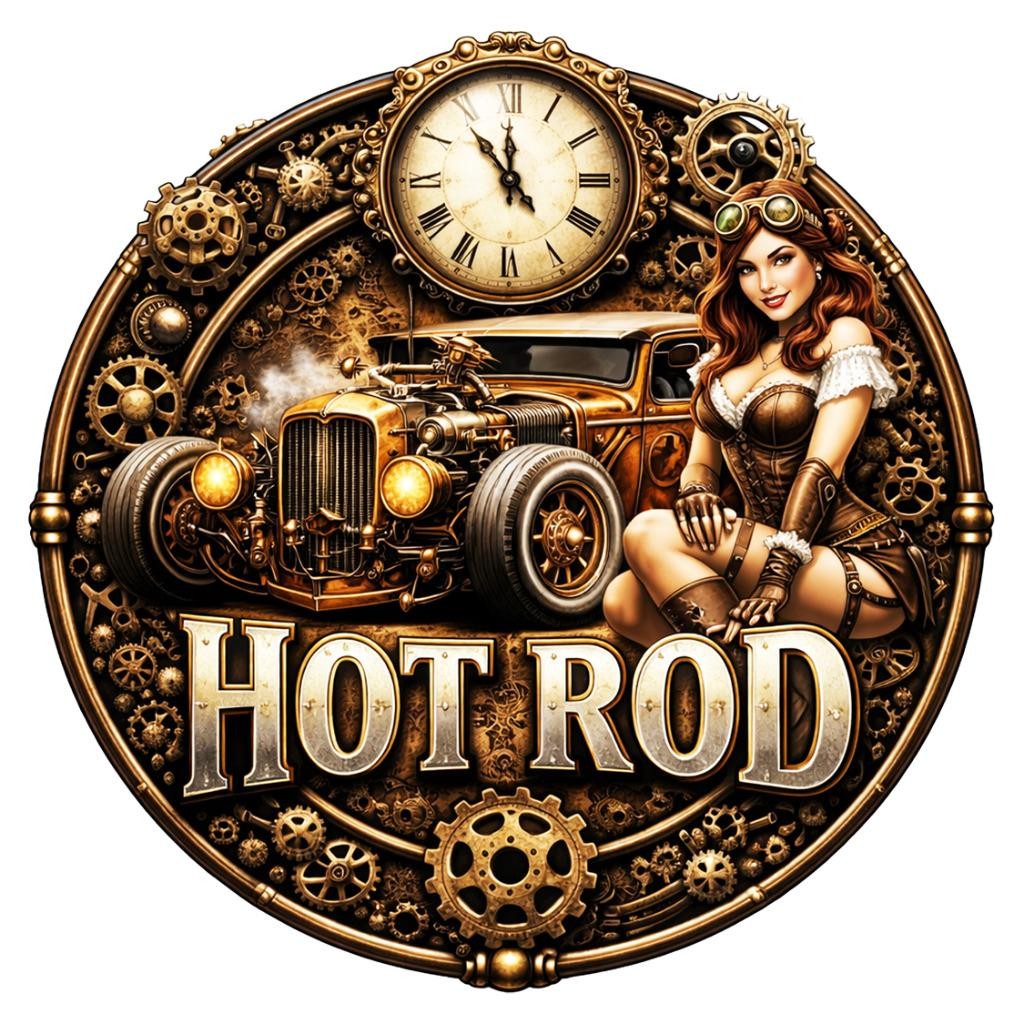 Vintage Style Metal Sign Hot Rod Steampunk Pinup (not a clock) 18×18 Made USA