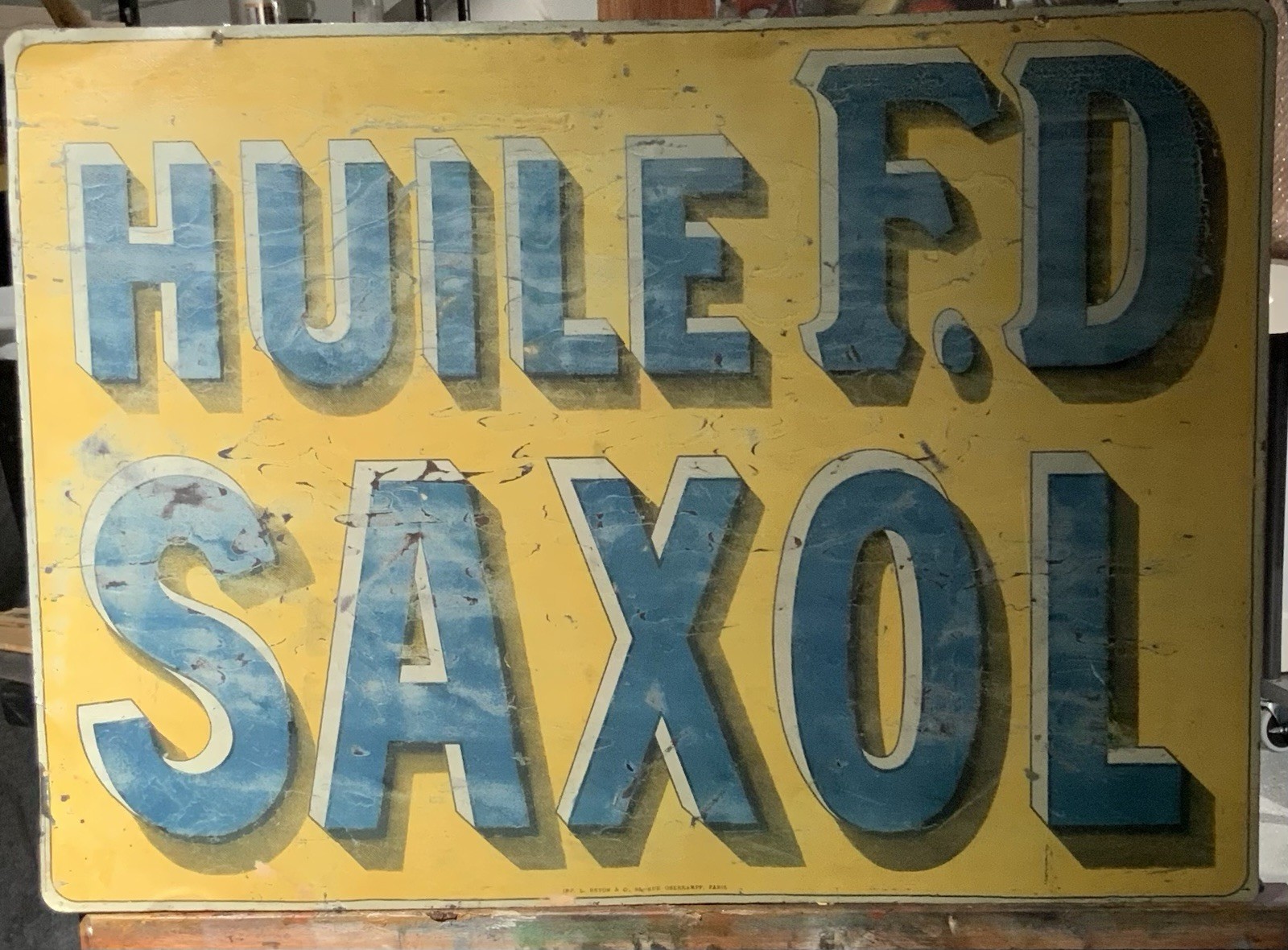 Early French Petroleum Sign Circa 1900 Double Sided
