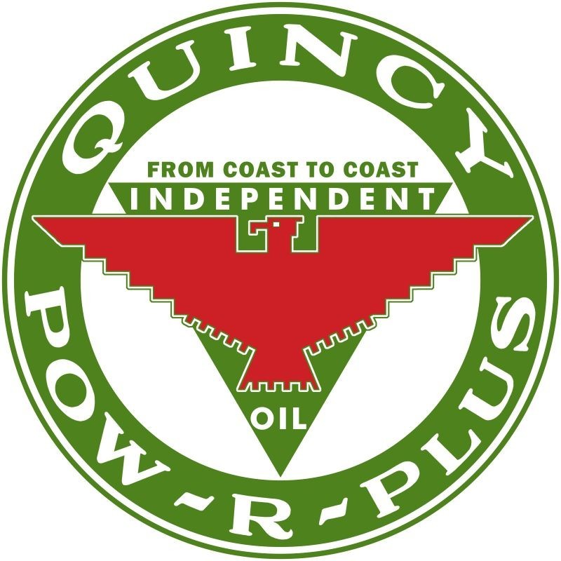 Quincy Pow R Plus Gasoline, Independent Oil NEW METAL SIGN: 12″ Diameter Round