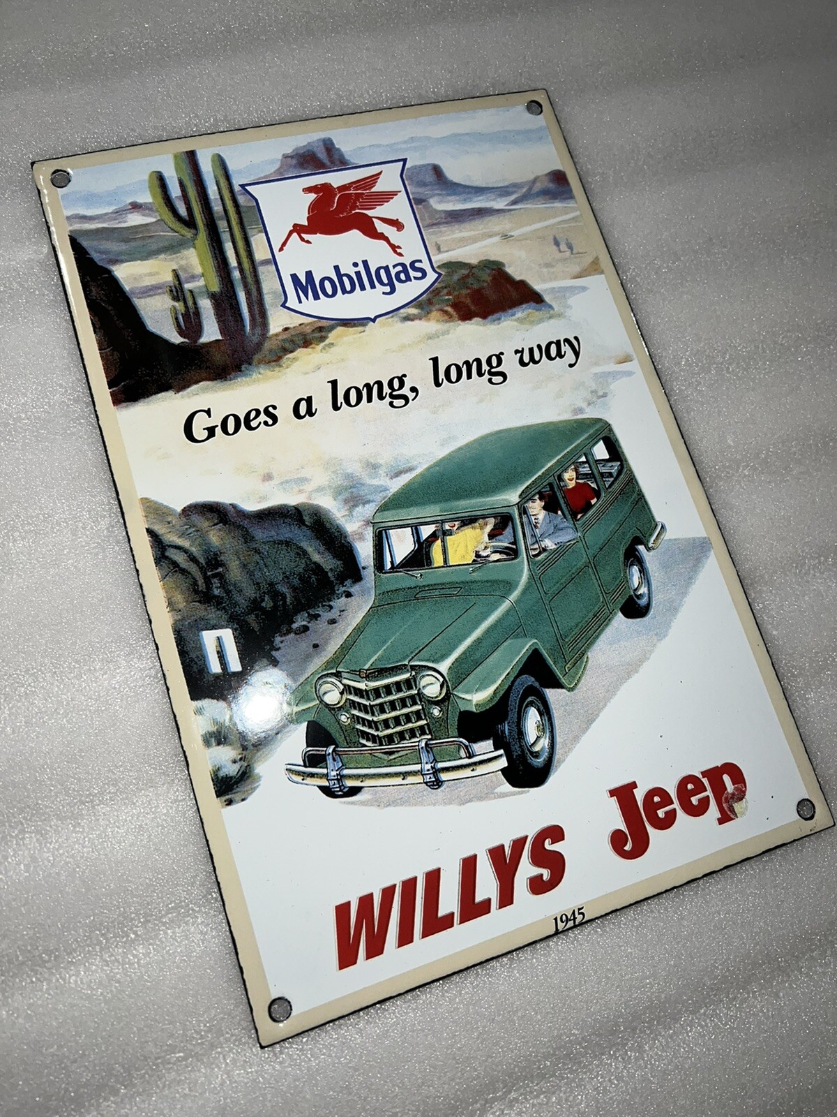 12in Mobilgas Willys MOTOR OIL PORCELAIN ENAMEL SIGN OIL Gas Pump Plate