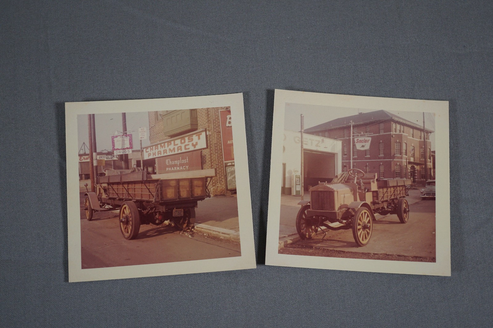 Lot of 2 Original Old Truck Sinclair Sign Gas Station Photos
