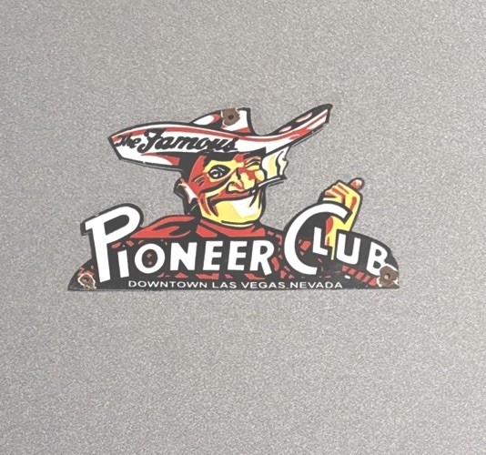 VINTAGE PIONEER CLUB PORCELAIN SIGN CAR GAS MOTORCYCLE OIL TRUCK