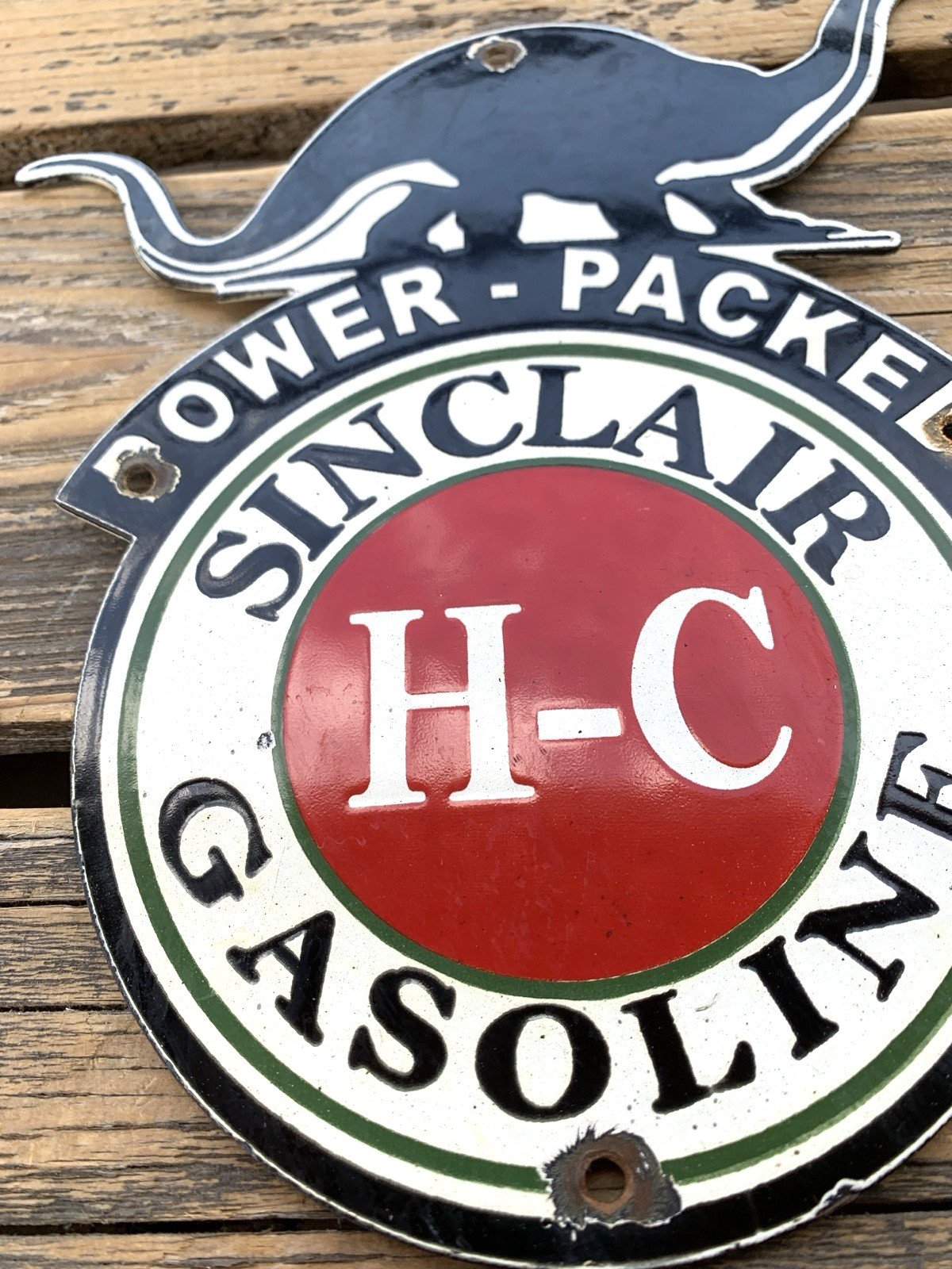 VINTAGE 10×8″ SINCLAIR HC GASOLINE MOTOR OIL PORCELAIN PUMP STATION GAS SIGN