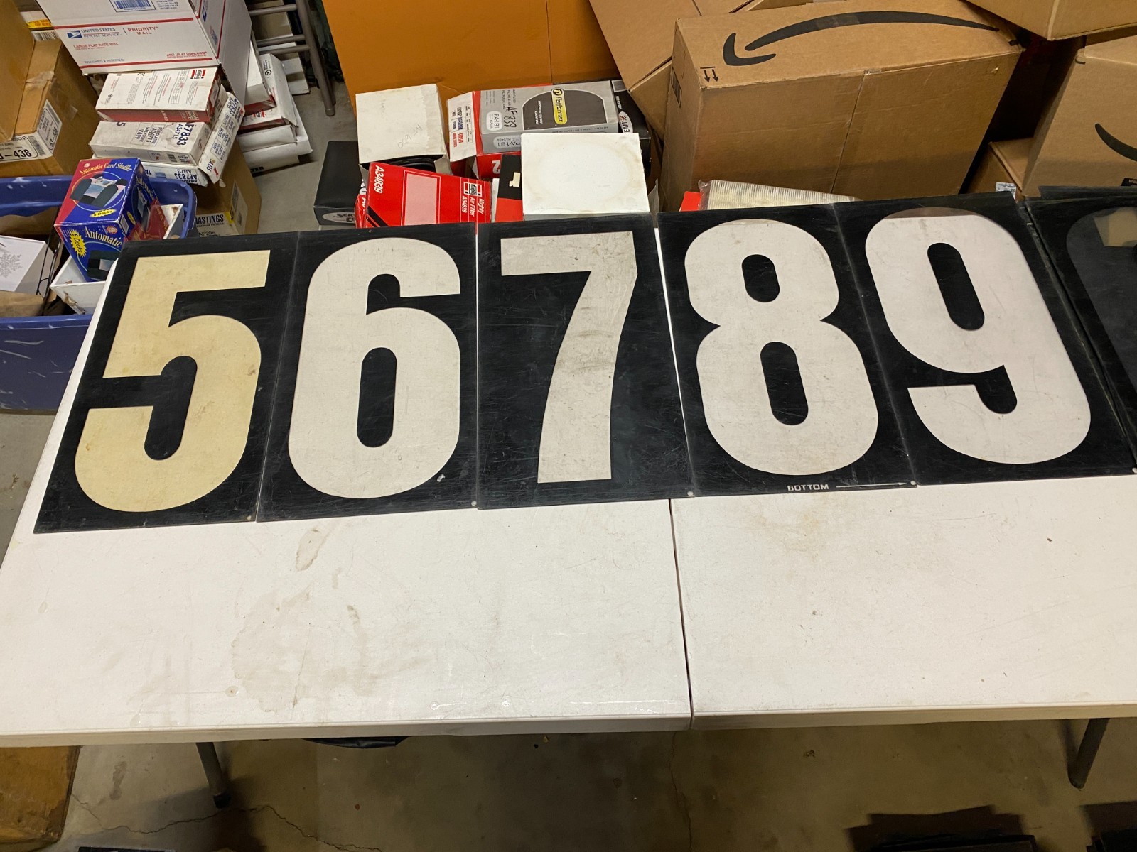 Vtg set #4 gas station black background clear acrylic numbers 16”-17” tall 0-9