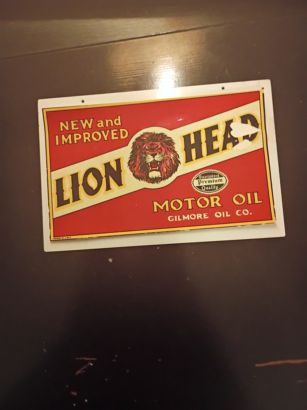 Lion Head Motor Oil Gilmore Oil Co. Plate