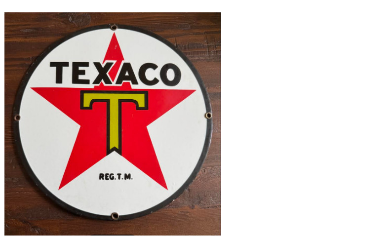 Texaco Replica Advertising Sign Porcelain Enamel Ande Rooney 11.25” Diameter