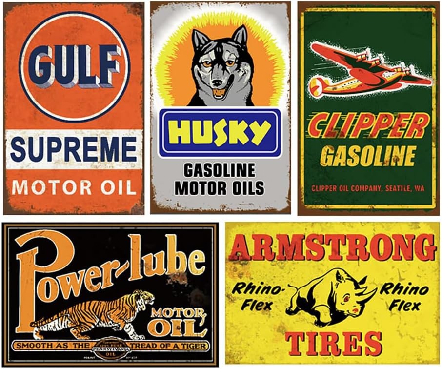24 Pcs Reproduced Vintage Garage Tin Signs, Nostalgic Retro Decor Man Cave Home