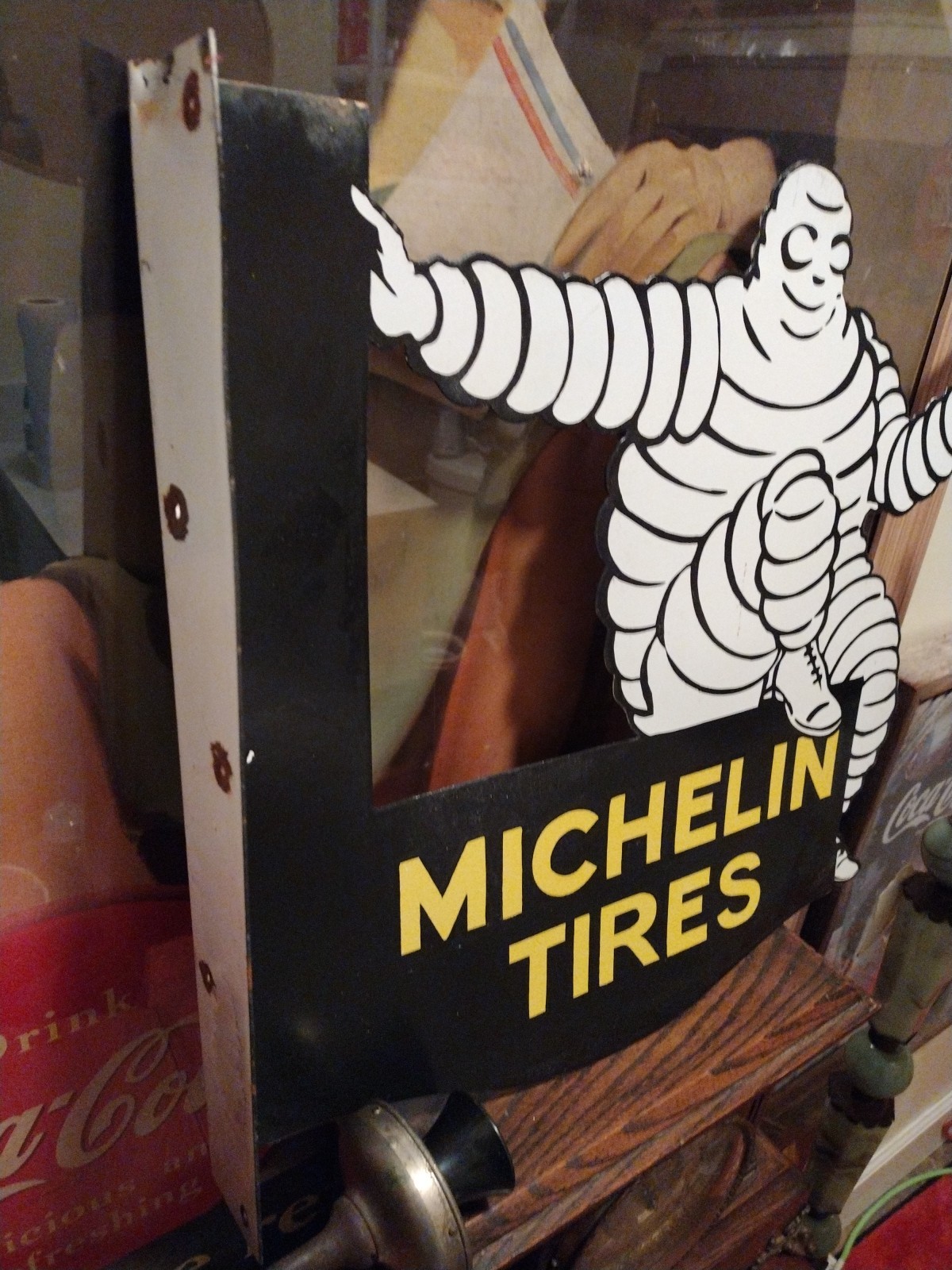 Rare Large Michelin Tires Dsp Porcelain Metal Flange Gas Oil Sign