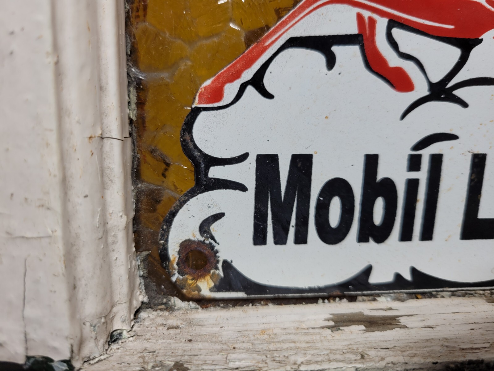 VINTAGE MOBIL PORCELAIN SIGN LUBRICANT MOTOR OIL GASOLINE PEGASUS GAS PUMP PLATE
