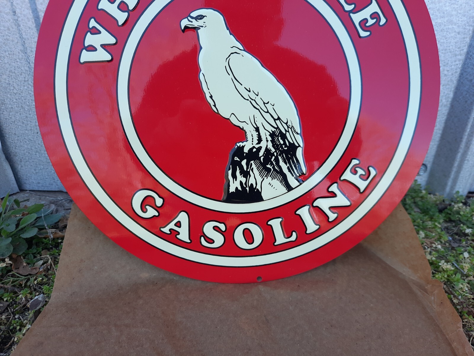 NEW OLD STOCK NOS EMBOSSED WHITE EAGLE GASOLINE METAL SIGN MINT OIL & GAS AD