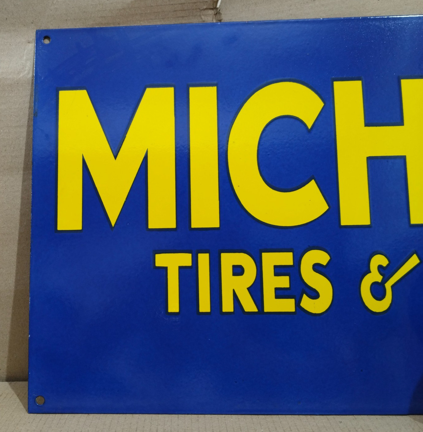 Michelin Tires & Tubes Porcelain Enamel Sign 36 x 15 Inches 1 Sided