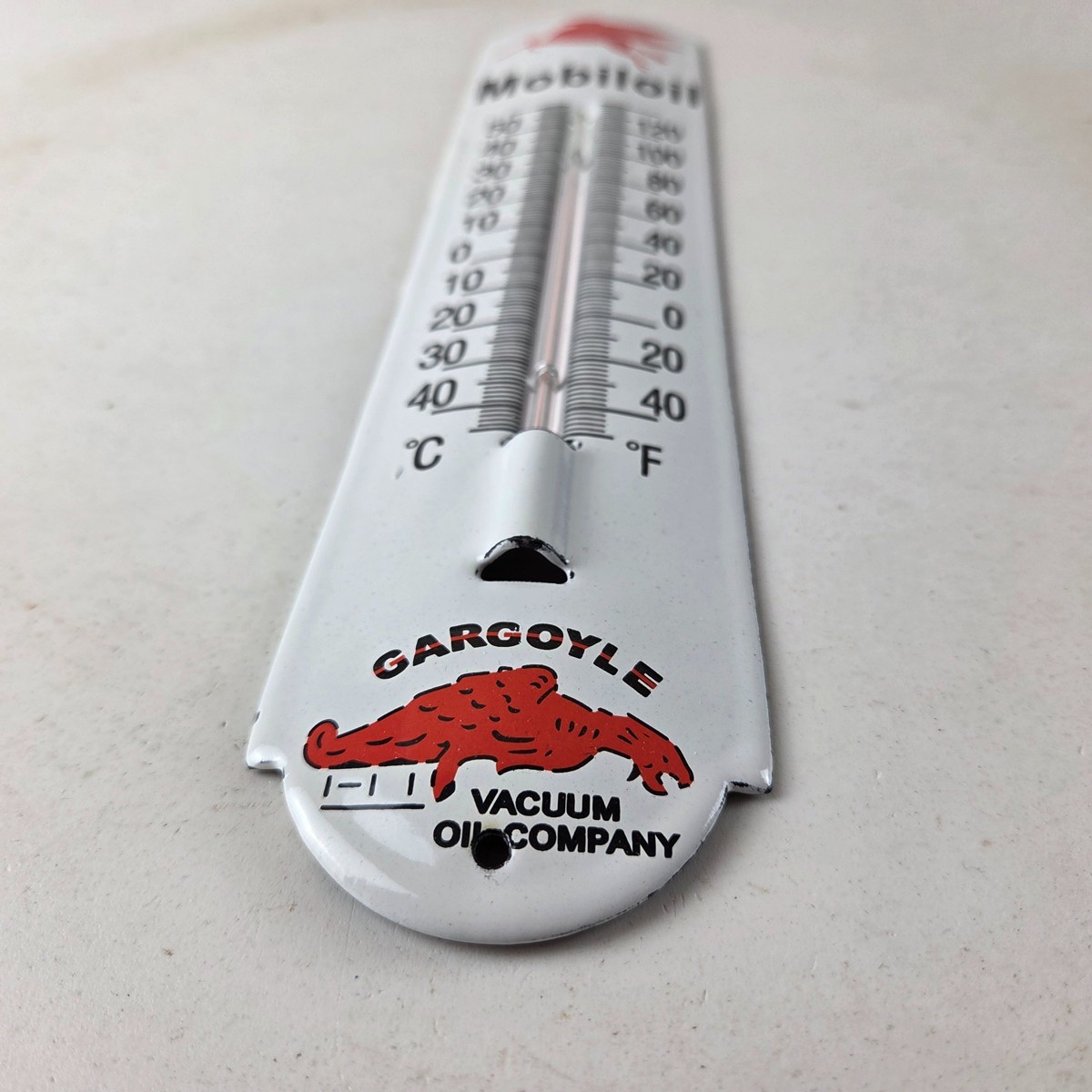 Vintage Mobil Gas Sign – Service Station Pump Ad Sign on Porcelain Thermometer