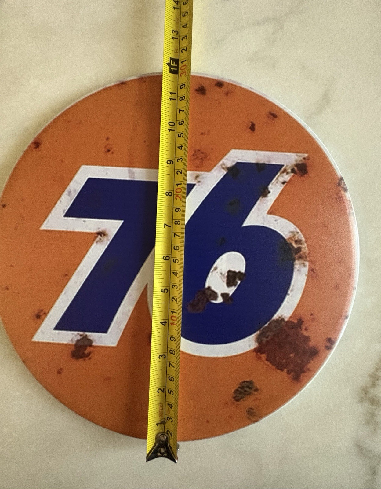 76 Gas & Oil Advertising Metal Round Sign Orange Blue White Collectible Logo