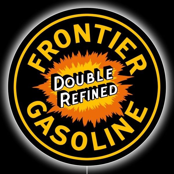 Frontier Double Refined Gasoline NEW LED Hanging Lighted Sign: 23″ Dia. Round