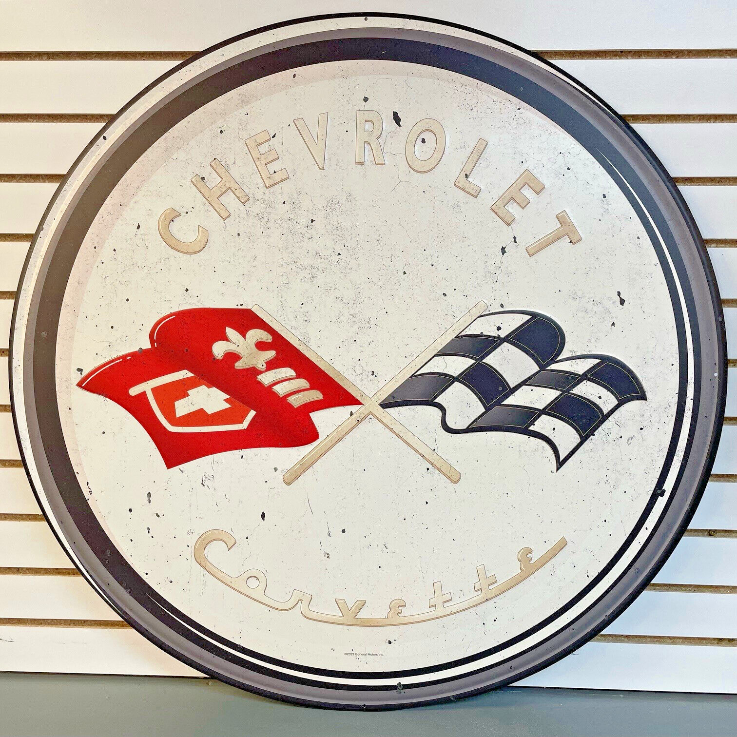 LARGE 36″ Chevrolet CORVETTE Chevy / Checkered Flag Reproduction Metal Sign