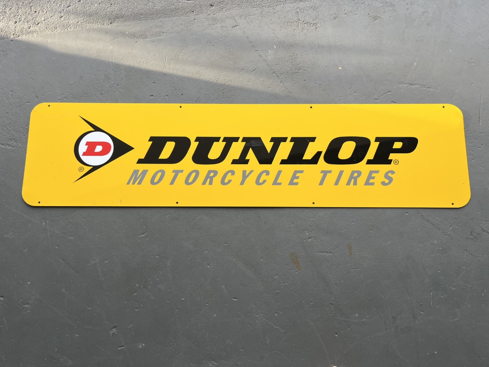 ORIGINAL VINTAGE “DUNLOP TIRES” LARGE METAL DEALER SIGN 4’ x 1’