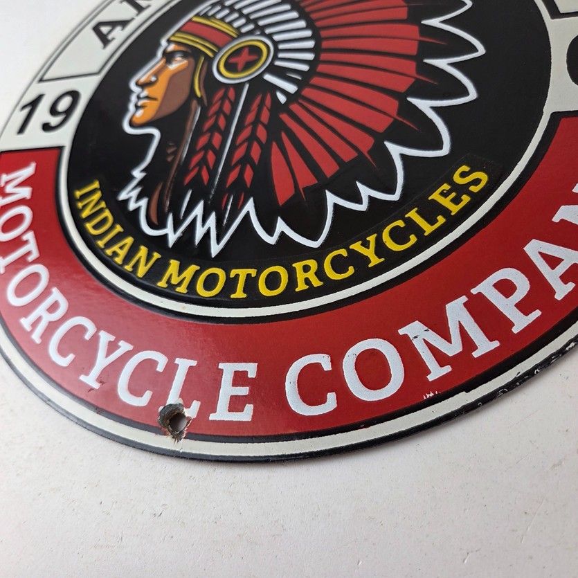 Vintage Indian Motorcycles Porcelain Sign – Americas First Sales Gas Pump Sign