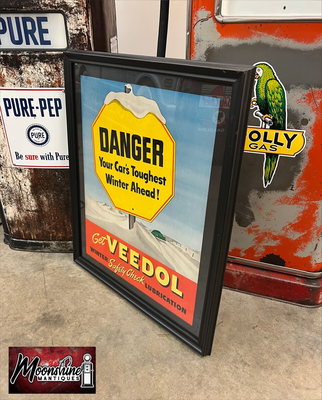 Vtg. 1940’s VEEDOL Motor Oil Framed Advertising Sign
