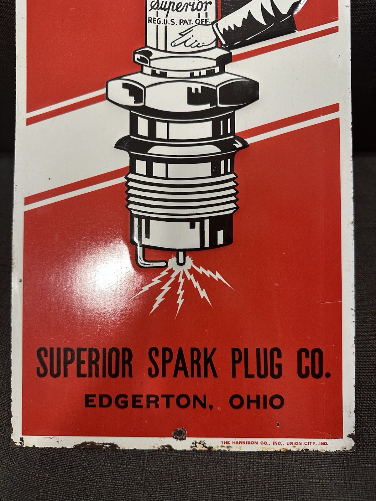 Vintage SUPERIOR SPARK PLUG Painted Metal Tin Sign Original Rare AC Embossed