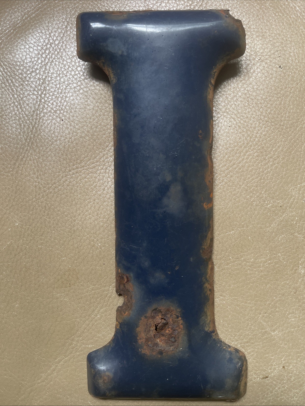 Vintage Porcelain Letter “I” Gulf 10” Gas station SIGN Marquee Blue 1950’s Metal
