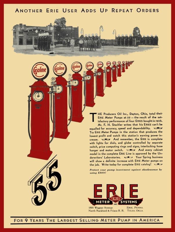 1931 Erie Meter Systems Gas Pumps Producers Oil Station Dayton NEW SIGN: 9×12″