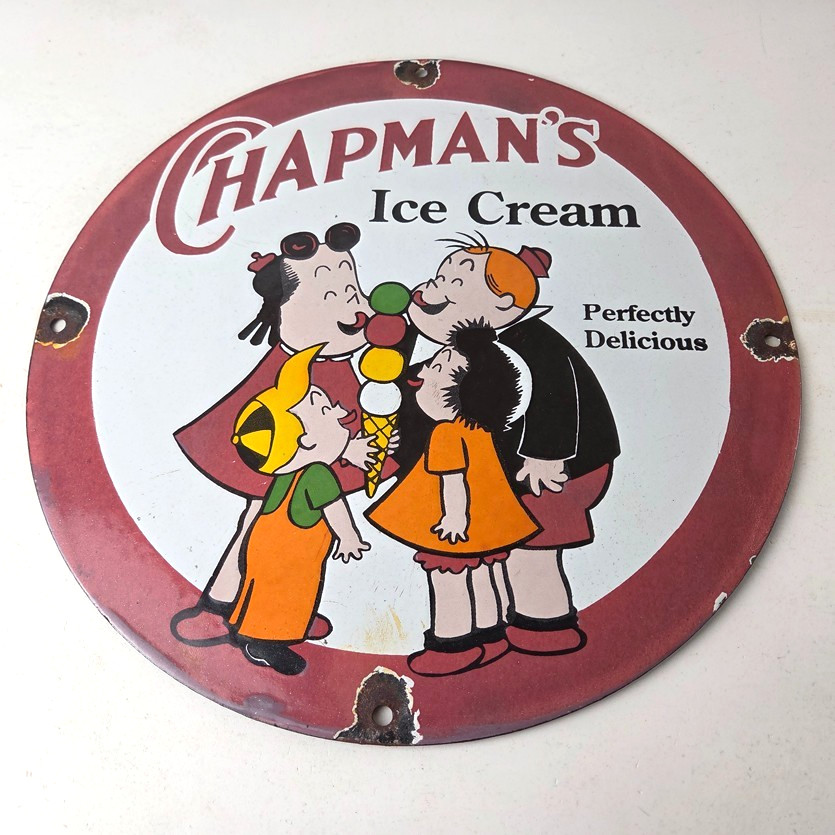 Vintage Chapman’s Ice Cream Sign – Porcelain Gas Pump Diner Store Sign