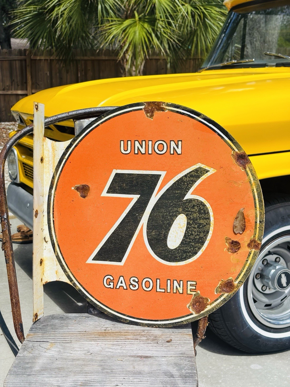 76 Union Double Sided Porcelain Advertising Sign Flange Roughly 18 Inches