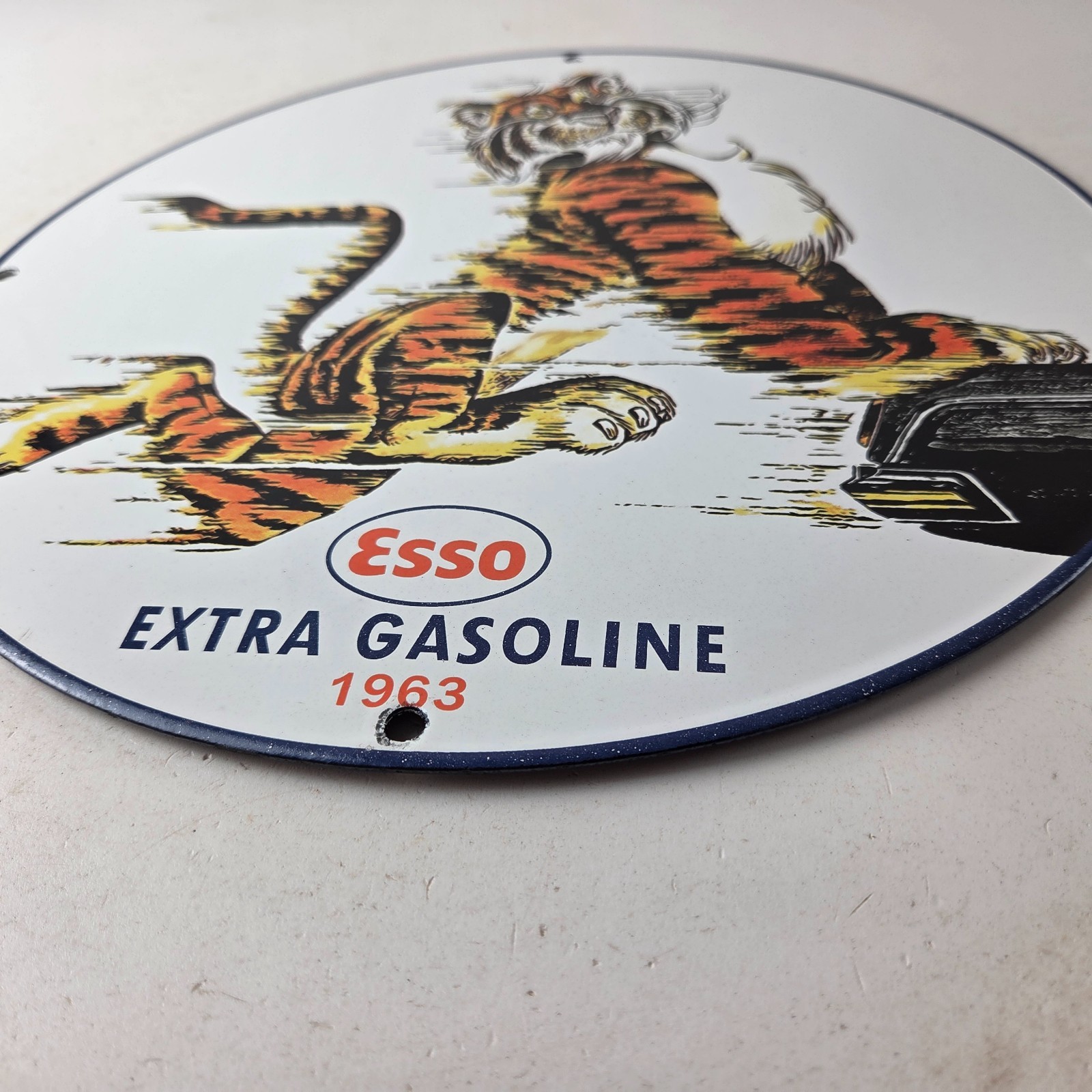 Vintage Esso Gasoline Sign – Tiger Gas Service Station Auto Tank Porcelain Sign