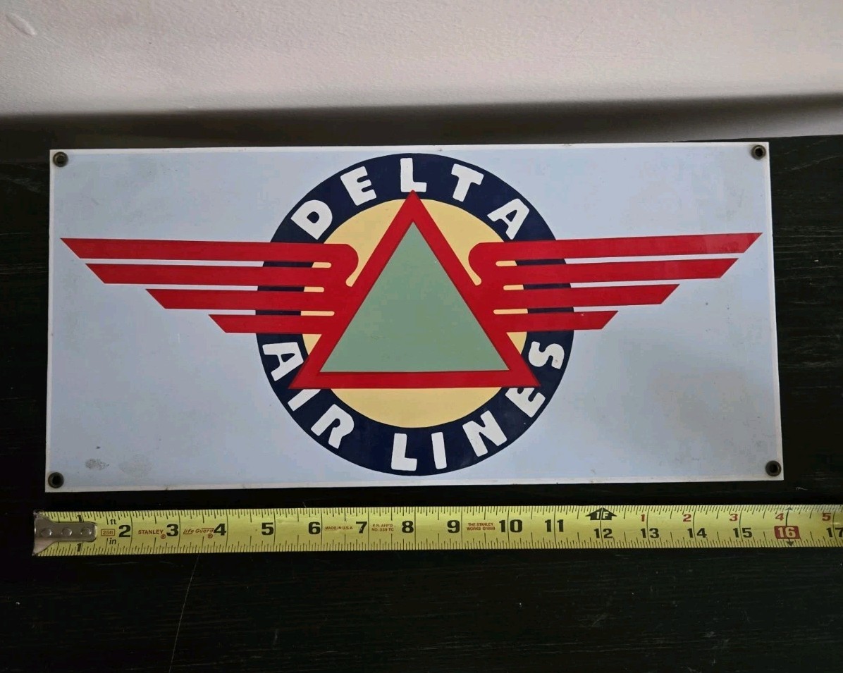 Delta Air Lines Sign 16×7” Porcelain Painted /Heavy Steel / Ande Rooney Sign Co.