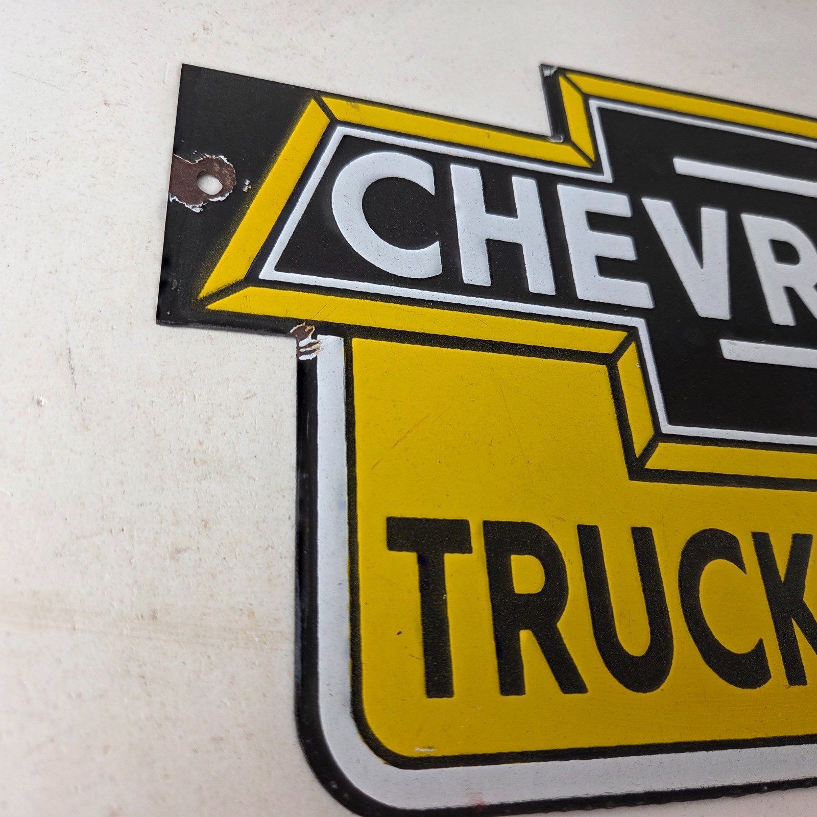 Vintage Chevrolet Advertising Sign – Porcelain Bow Tie Garage Auto Sign