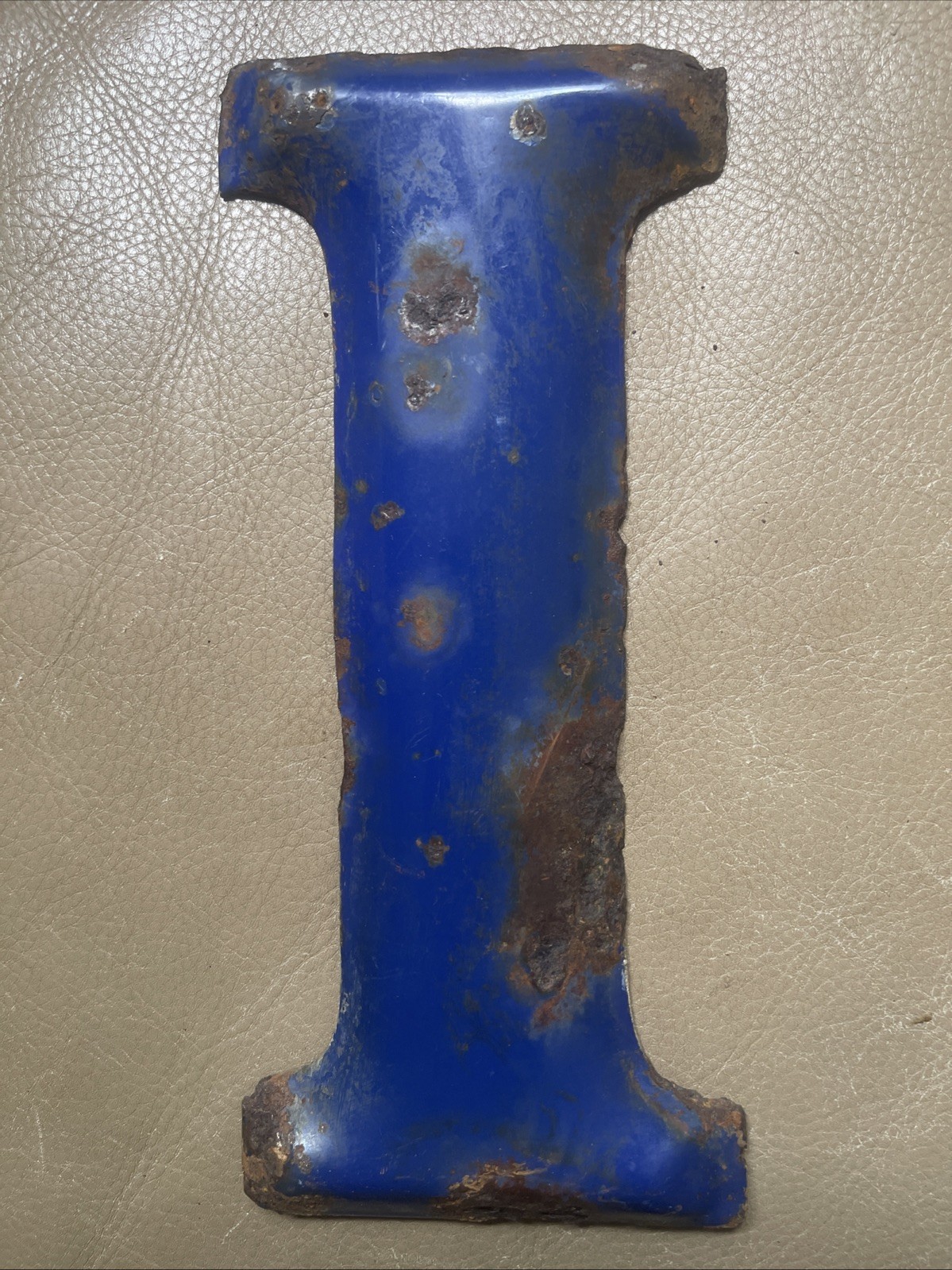 Vintage Porcelain Letter “I” Gulf 10” Gas station SIGN Marquee Blue 1950’s Metal