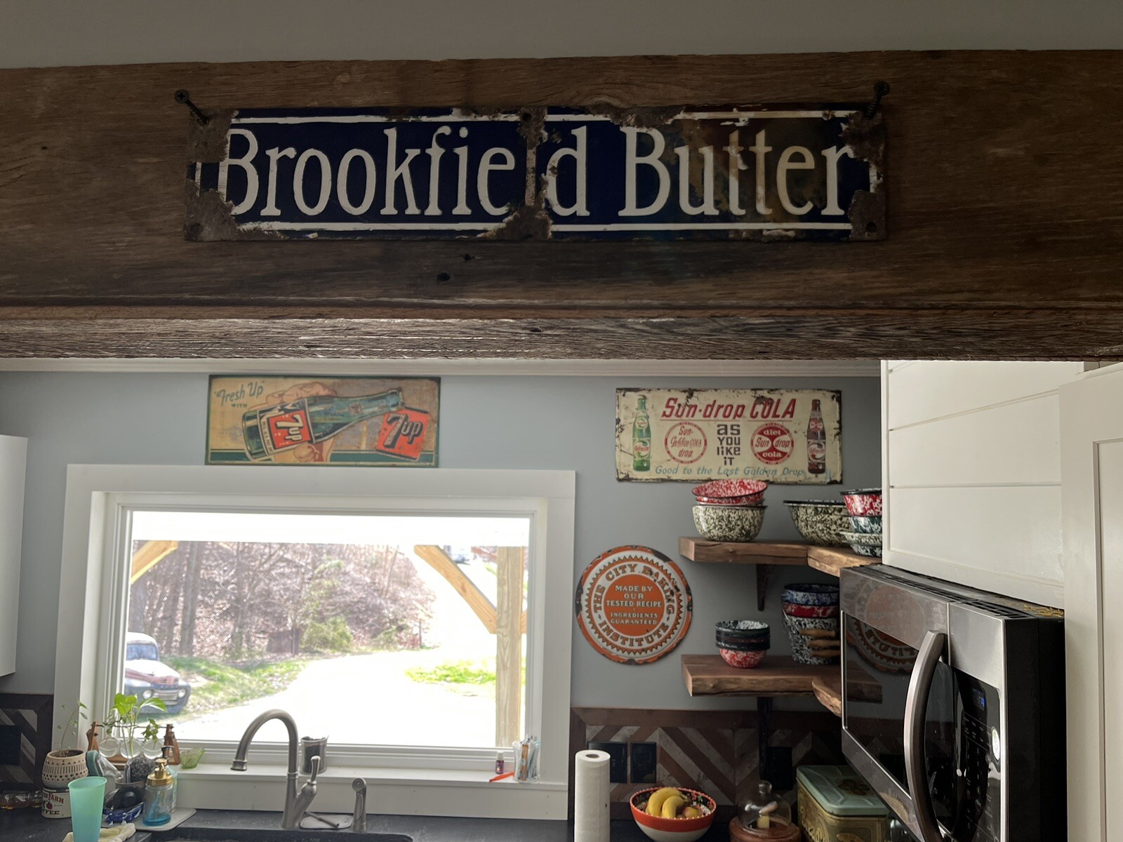 Brookfield Butter Original Porcelain Sign Blue White Kitchen Food Advertising