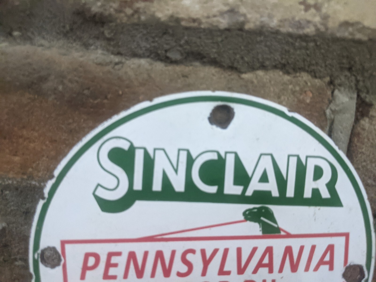 VINTAGE SINCLAIR PORCELAIN GAS STATION FUEL PUMP DOOR SIGN 5″ PENNSYLANIA