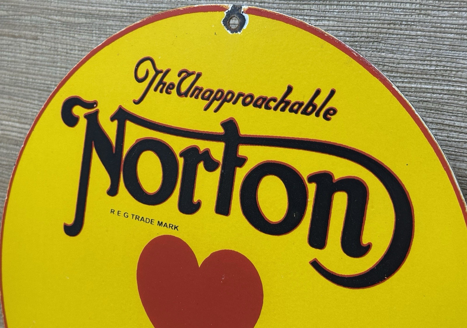 VINTAGE NORTON MOTORCYCLES PORCELAIN SIGN GENERAL MOTORS DEALERSHIP GAS OIL