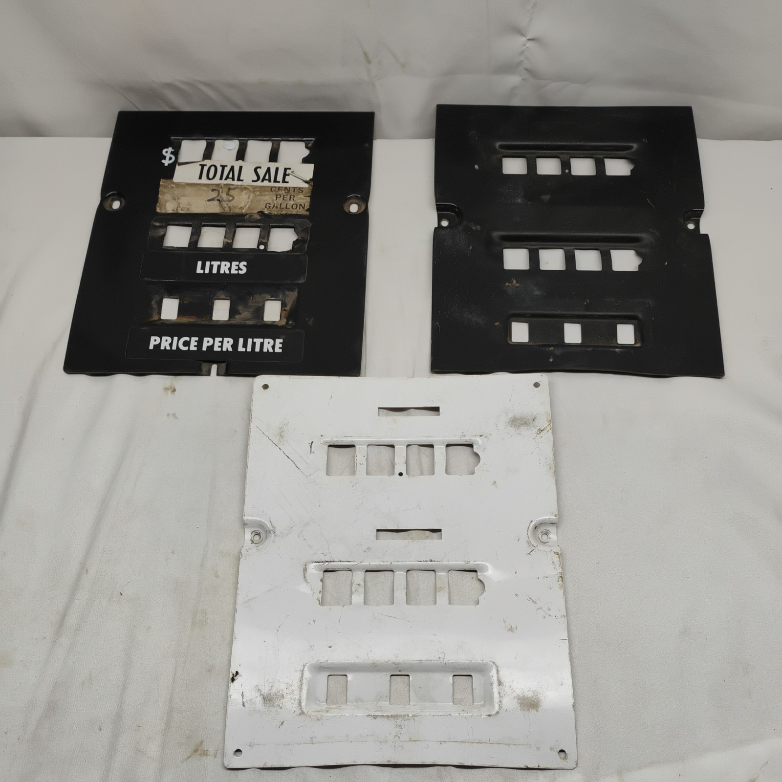 2 Vintage Porcelain Gas Pump Plate Front One Aluminum Lot
