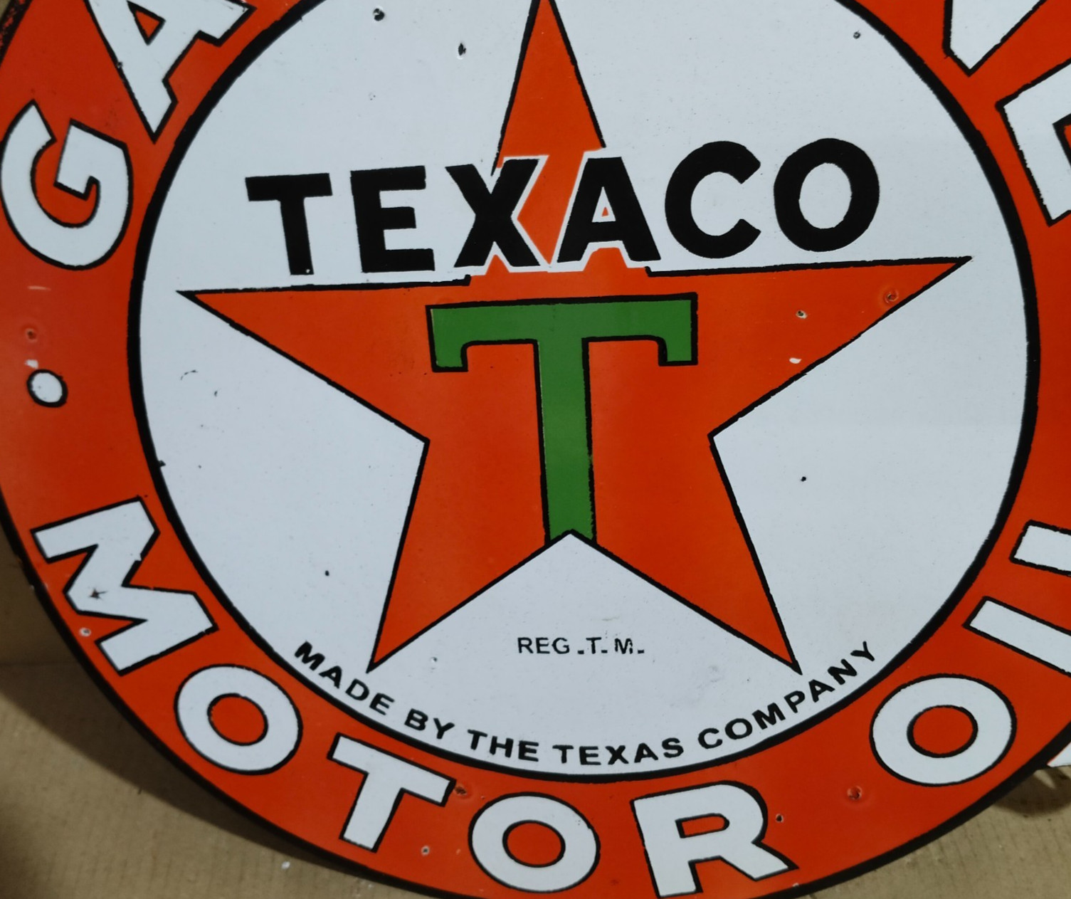 Texaco Gasoline Motor Oil Porcelain Enamel Sign 19.5 x 17 Inches 2 Sided