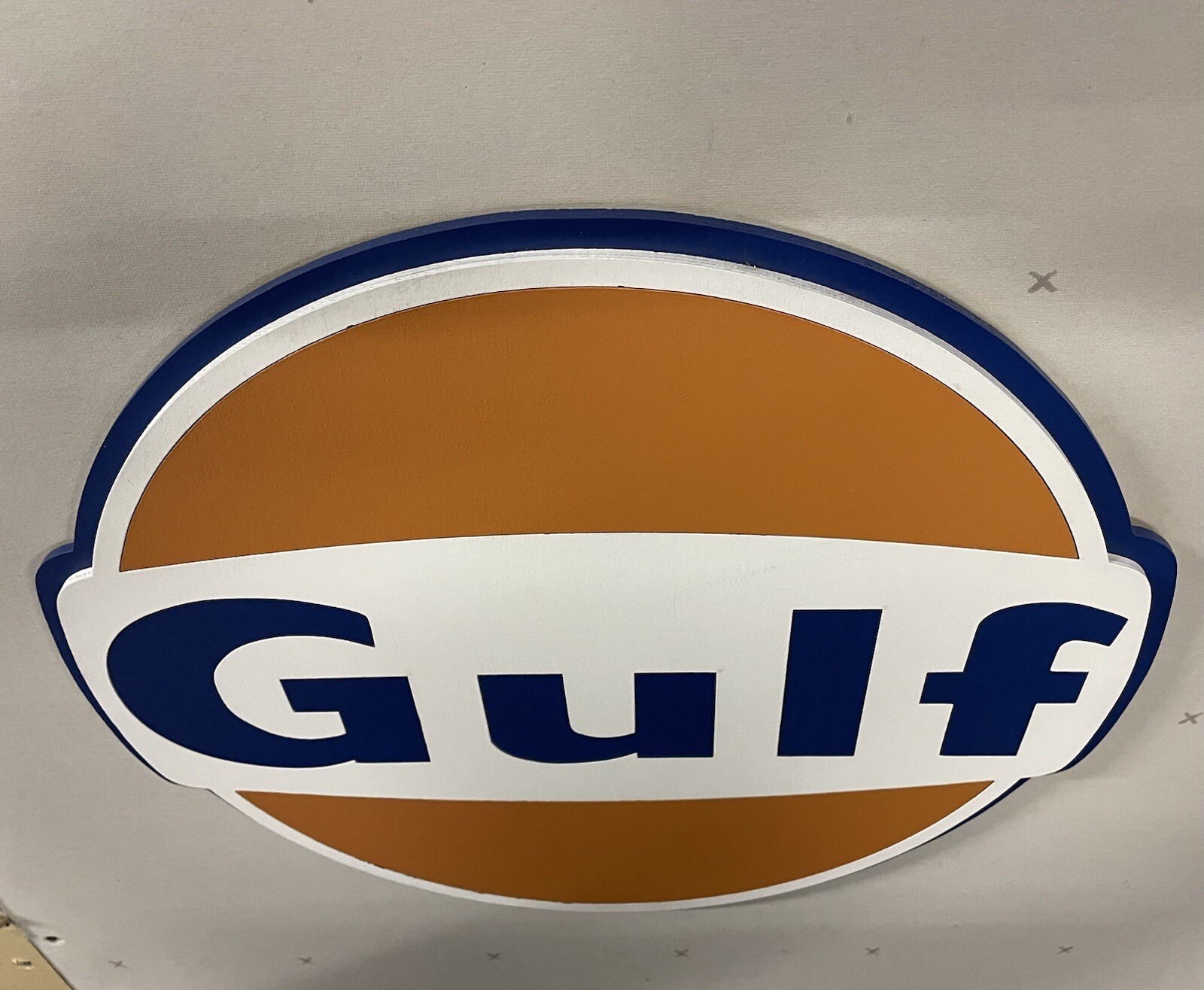 GULF Laser Cut Wood Sign – Hangable – With Hanger – Blue, Orange And White