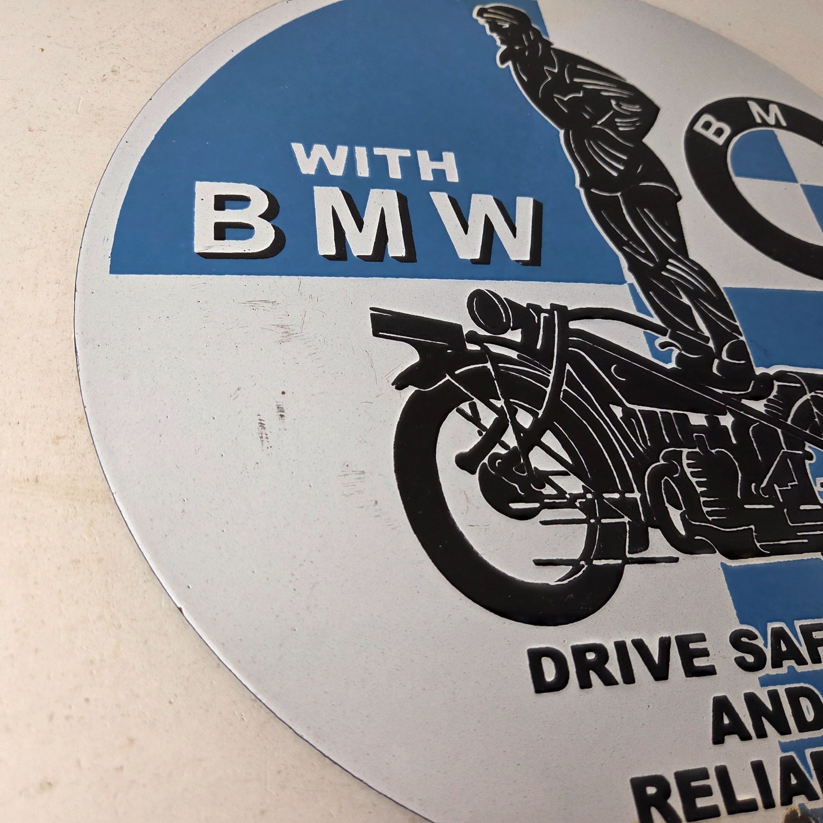 Vintage BMW Sign – Porcelain Metal Motorcycle Gas Pump Service Auto Sign