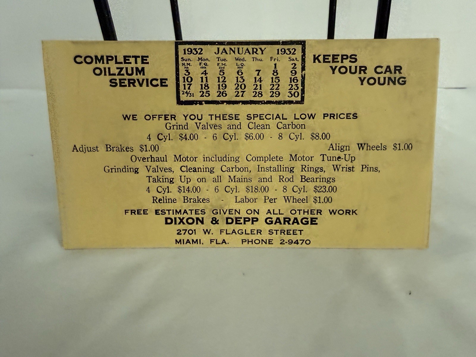 Vintage OILZUM Motor Oil – 1932 Calendar 3 months RARE 3.5″ x 6″ Miami FL Dixon